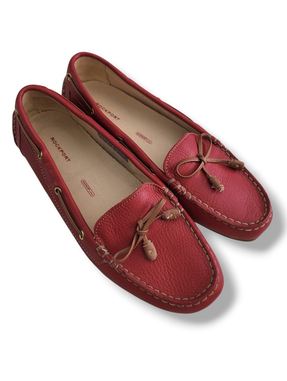 ROCKPORT Red Leather Washable Driving Moccasin Loafers - Picture 4 of 14